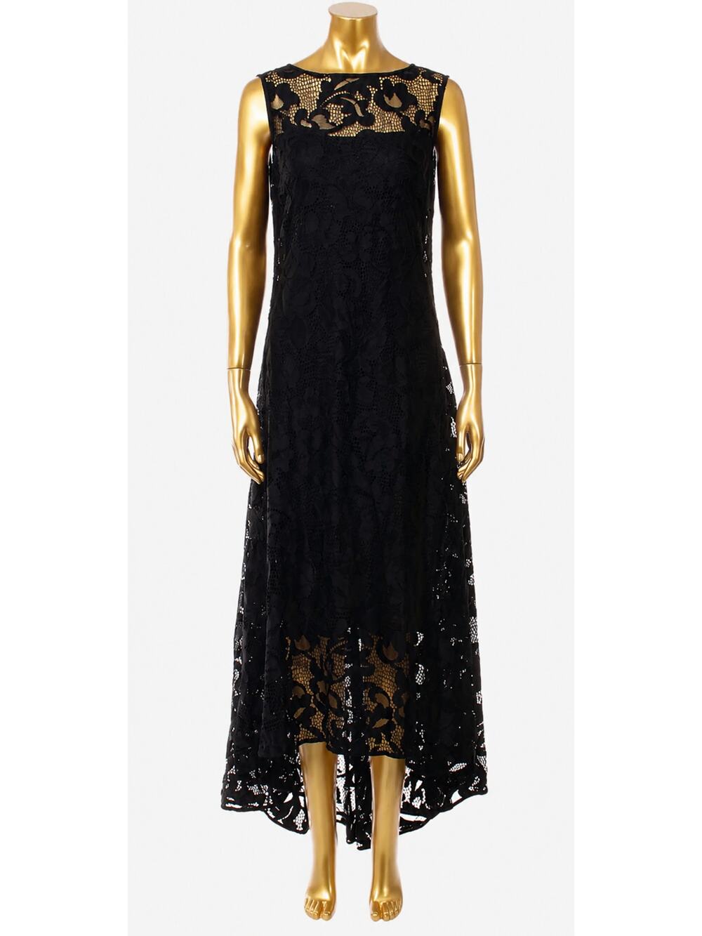 ANNE FONTAINE PARIS Small 38 Black Lace High Low Midi Maxi‎ Dress Floral w/Slip